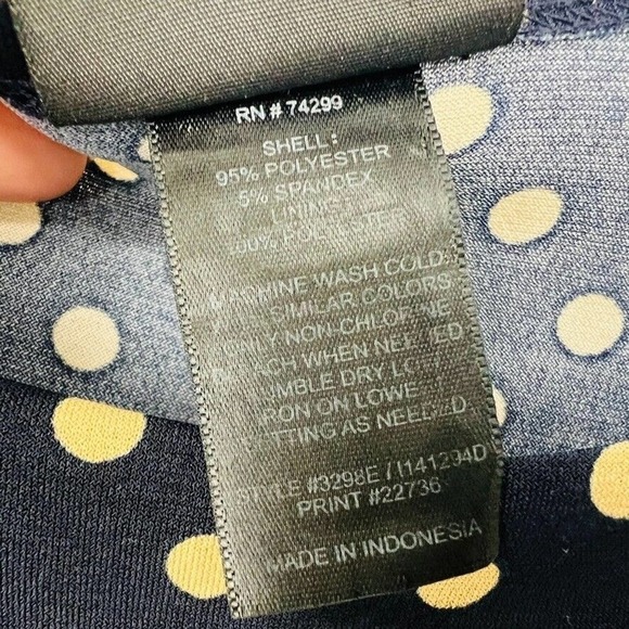 Enfocus Studio Womens 4 Blue Cream Polka Dot Dress 3/4 Sleeve Stretch - Picture 4 of 8